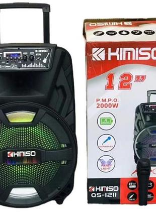 Колонка-валізка kimiso qs-1211 з мікрофоном, bluetooth, tws, 12", 110 вт, акумулятор 4500 ма·ч, до 6 годин