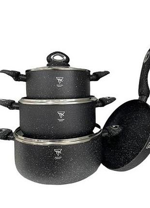 Набір каструль і сковорода з гранітним антипригарним покриттям top kitchen tk-00076, набір посуду 7 предметів