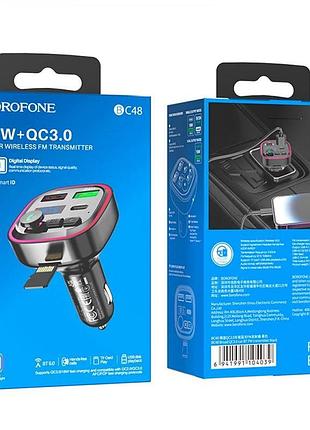Fm-трансмітер borofone bc48 broad qc3.0 car bt fm transmitter колір чорний