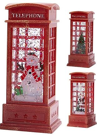 Новорічний нічник телефонна будка xmas wdl-2102b, декоративний світильник зі снігом і музикою, різдвяний ліхтар зі сніговико