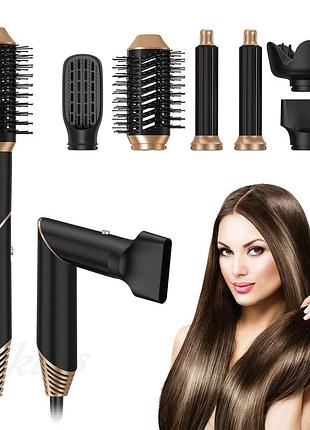 Многофункциональный фен-стайлер 6в1 для сушки и укладки волос, профессиональный мультистайлер с ионизацией, 3 режима, 1000 вт,