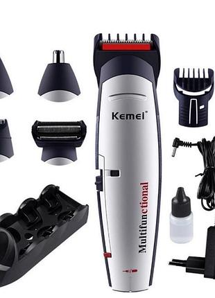 Машинка для стрижки волосся kemei lfq-km-560 3 вт акумуляторна машинка бритва та триммер 6 в 1 з підставкою (40)