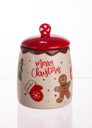 Банка для сипучих продуктів з кришкою з порцеляни 9×13 (см) merry christmas cr-1-42