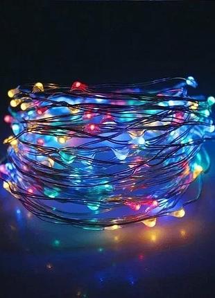 Xmas гірлянда 50 led 5m(copper) на мідному дроті (крапля роси) m multi працює від батарей + usb мультицвет
