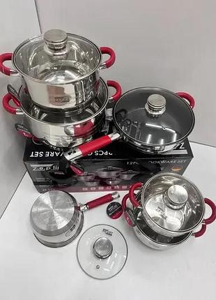 Набор посуды zepline zp-115 из нержавеющей стали на 12 предметов