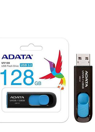 Usb флэш-накопитель 3.2 a-data uv128 128gb цвет черно-голубой