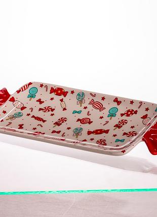 Блюдо сервировочное merry christmas 35×12.5 (см) прямоугольное с ручками из фарфора cr-1-29