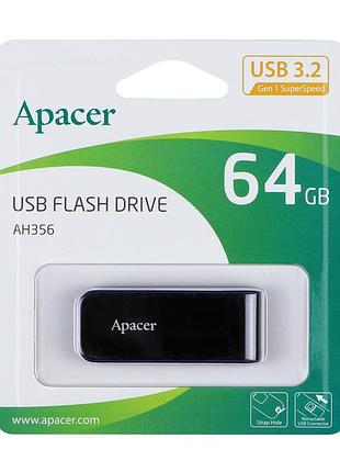 Usb флеш-накопичувач 3.2 apacer ah356 64gb колір чорний