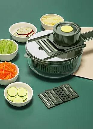 Ручная овощерезка 10в1 слайсер с корзиной, vegetable cutter / мультислайсер с насадками / терка для овощей