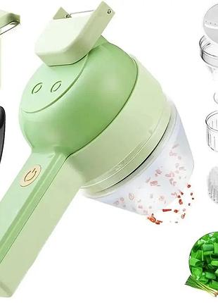 Ручний подрібнювач для овочів 4в1 food chopper / електрична кухонна овочерізка / міні блендер-слайсер