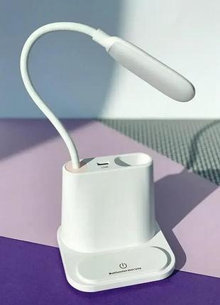 Белая аккумуляторная настольная led лампа bionic desk lamp c usb выходом, органайзером и подставкой для смартфона