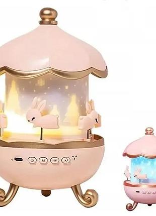 Дитячий нічник проектор зоряного неба bluetooth fairy tale e11 акумуляторний світильник карусель 6 змінних картинок з led