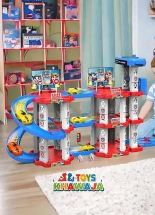 Игрушечный трек парковки childrens rail car mh2004 щенячий патруль 75 деталей 3 машинки