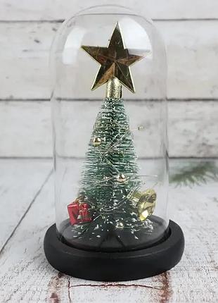 Ночник новогодняя елка в стеклянной колбе gold star