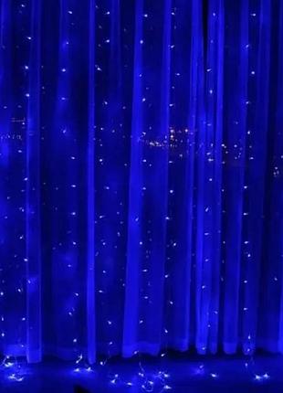 Світлодіодна гірлянда штора роса на дроті 3х2 м 200 led пульт + usb синій