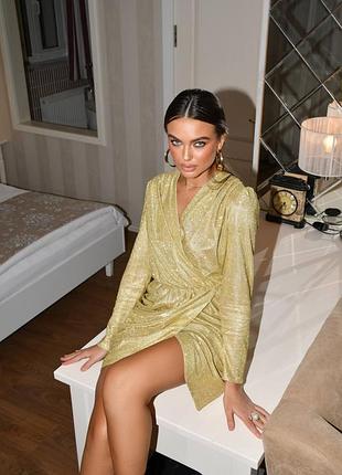 Мини платье вечернее праздничное новогоднее затяжки декольте v длинный рукав стразы пайетки люрекс приталенная плечи