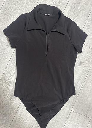 Чорне боді-поло zara з блискавкою xl