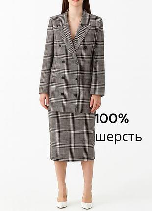 Ексклюзивний вишуканий жіночий шерстяний костюм із спідницею в клітинку ravens 100% вовна стриманий елегантний костюм із піджаком та спідницею