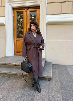 Кашемировое пальто женское демисезонное утепленное с поясом