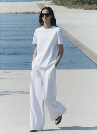 Стильні широкі білі брюки , штани палацо з 100%  бавовни на резинці zara