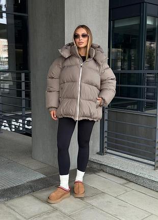 Жіночий теплий пуховик shell, сіро- бежевого кольору
