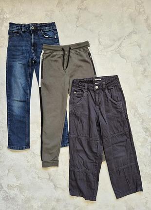 Прямые широкие джинсы, спортивные на флисе, стене на 8 лет 128