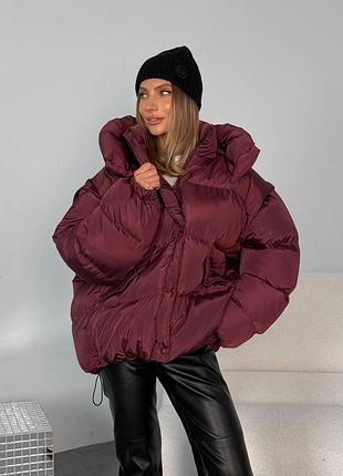 Пуфер трансформер, пуховик жіночий, пуховик колір бургунді