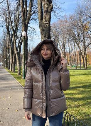 Жіноча тепла зимова куртка пуховик пуффер,зимняя,оверсайз,лакова лаковая,лакована