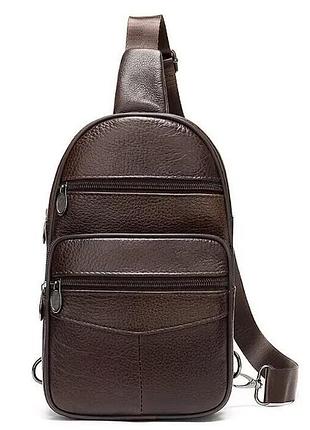 Стильная мужская кожаная сумка слинг, среднего размера из качественной итальянской кожи в фирменной упаковке