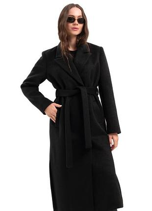Пальто женское длинное демисезонное шерстяное, черное