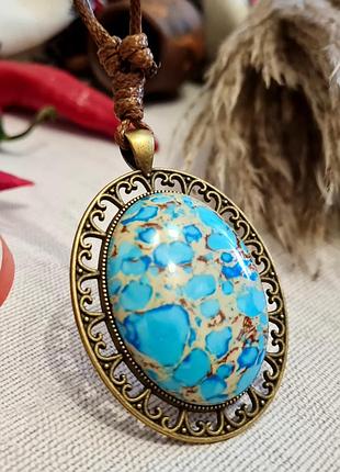 🔺🏵️✨ овальный кулон в стиле винтаж натуральный тонированный камень бронза