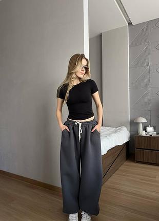 Спортивні штани джогери жіночі сірі графітові оверсайз на флісі теплі осінні весняні зимові