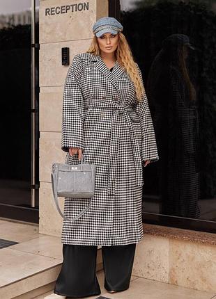 Пальто кашемировое женское демисезонное утепленное с поясом оверсайз