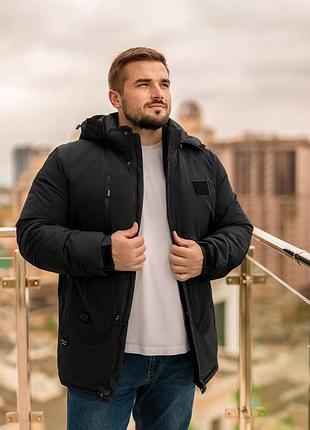 Мужская куртка с высоким воротником и съемным капюшоном на молнии с карманами