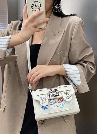 Модная молочная стильная сумка женская сумочка новая но с дефектом 3173