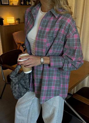 Рубашка оверсайз в клетку с застежкой на пуговицах