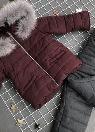Зимовий комплект куртка з натуральним хутром та штани напівкомбінезону до -30 морозу3 фото