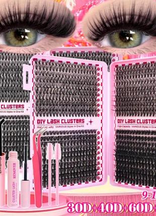 Великий набір для нарощування накладних вій 800 шт. 30d/40d/60d/80d пучкові вії