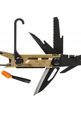 Мультитул gerber stakeout bronze, походный,с карабином,ножницы, нож, пилка,шило,пенцет, извлекатель колышков для палаток,ферро-стрежень,напильник
