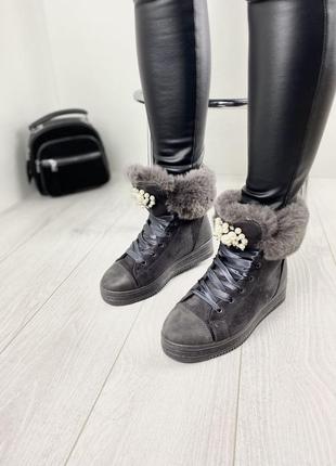 Ботинки женские bosido lc9671-9 серые (зима эко-замш)2 фото