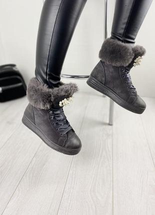 Ботинки женские bosido lc9671-9 серые (зима эко-замш)4 фото