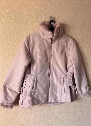 Рожева куртка демісезон з штучним хутром