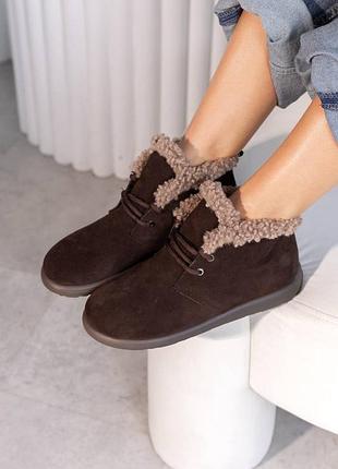 Ботинки женские анатомические зимние замшевые шоколадного цвета коричневые