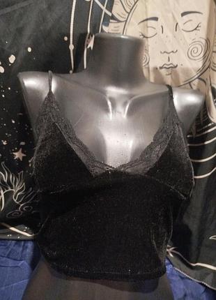 Оксамитовий велюровий готичний кроп топ з мереживом