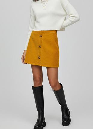 Юбка george вельветовая горчичная на пуговицах s-m