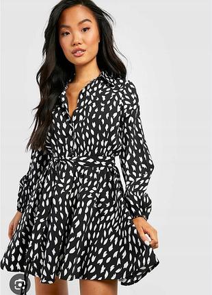 Платье рубашка черно белое, пышное, софт