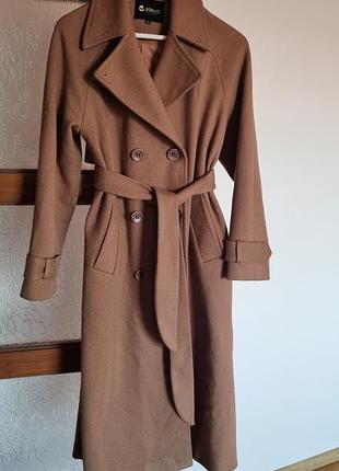 Пальто тренч жіноче двубортне тепле шерстяне кемел