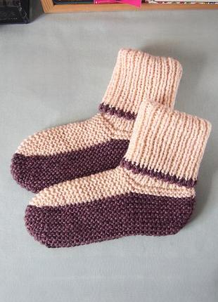 Женские вязаные носки | бежевый+ фиолетовый цвет