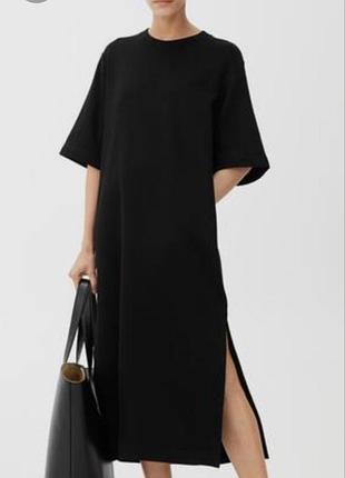 Черное долгое футболка туника платье миди