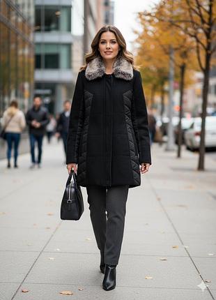 ​🧥  стильная женская куртка/полупальто isabell с меховым воротником